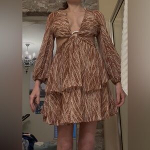 Brown Patterned Dress with corset back